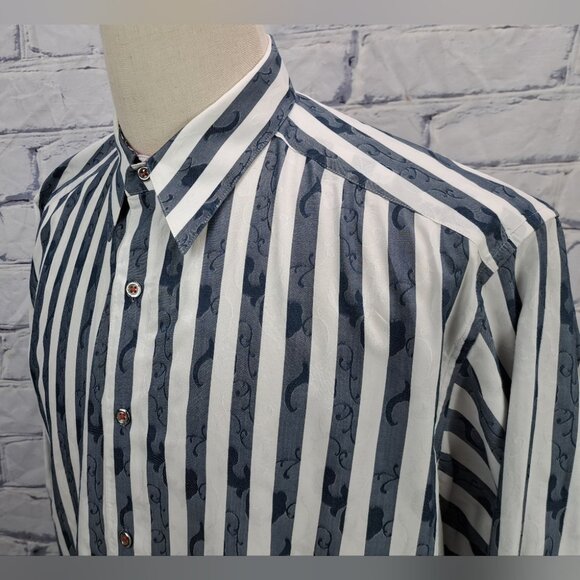 Robert Graham Button Down Shirt Casual Striped Paisley Flip Cuff Size Large - Picture 1 of 16